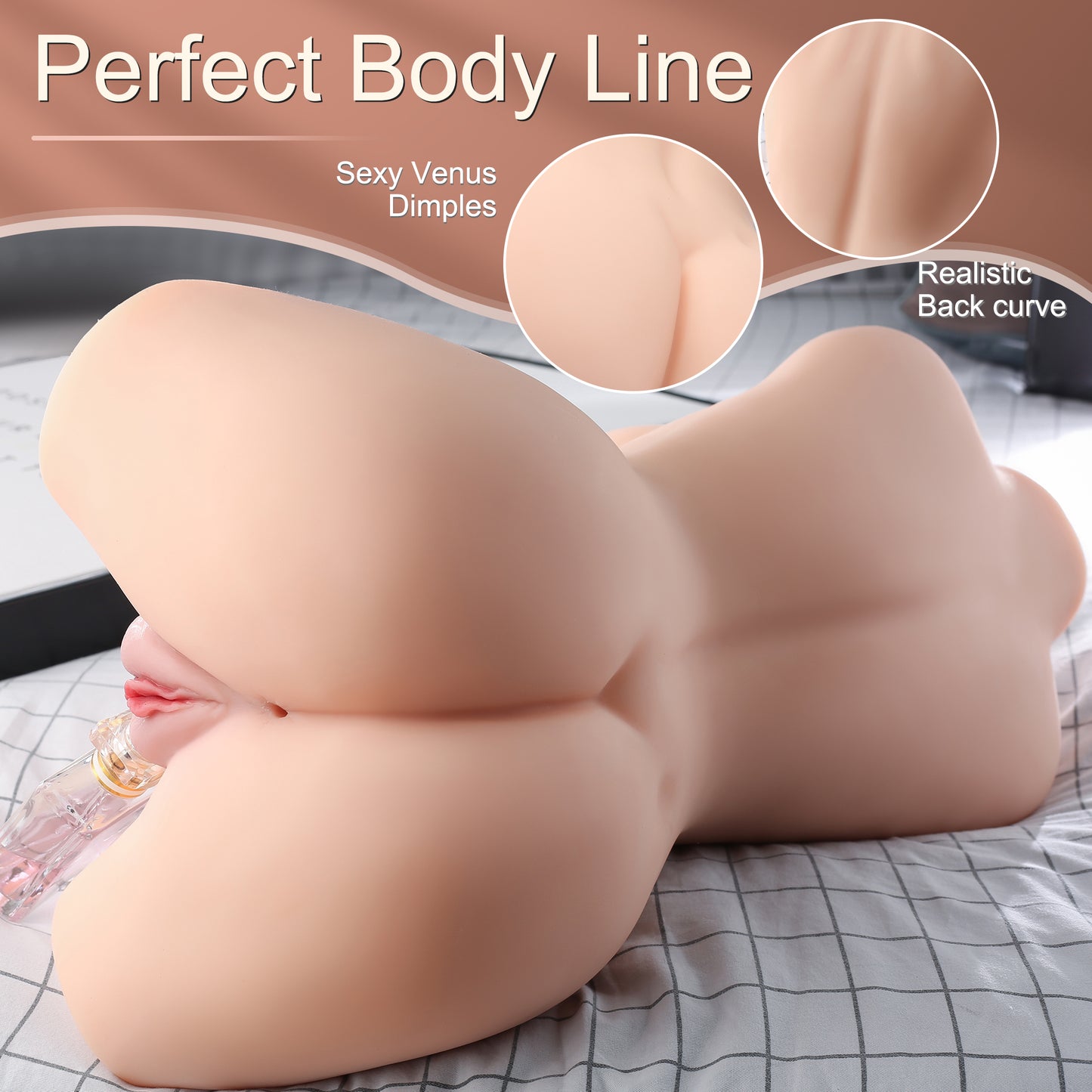 Premium realistic female torso masturbator with detailed breasts and vaginal and anal openings, made of medical-grade TPE