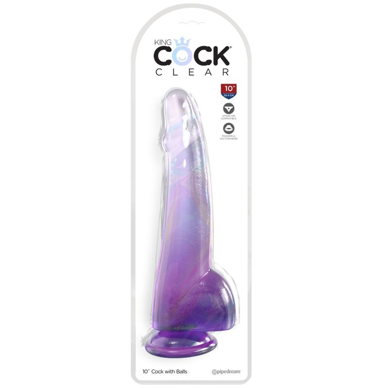 KING COCK - LÄPINÄKYVÄ DILDO KIVEKSILLÄ 19 CM VIOLETTI