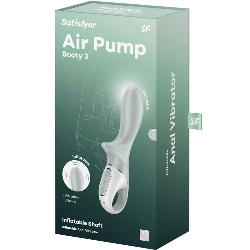 SATISFYER - AIR PUMP BOOTY 3 -PUHALLETTAVA ANAALIVIBRAATORI, HARMAANVIHREÄ
