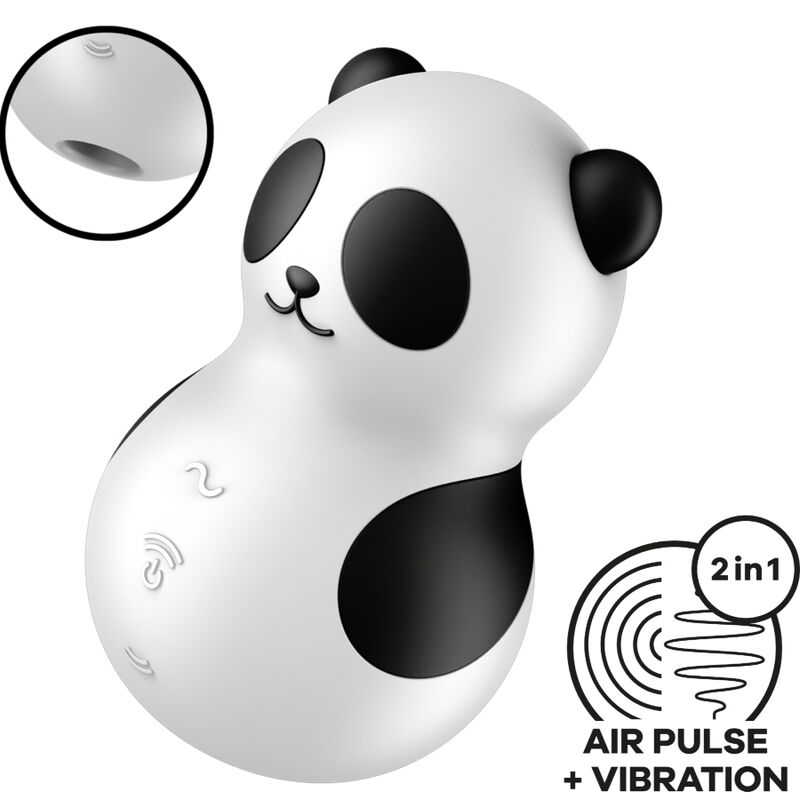 SATISFYER - POCKET PANDA -STIMULAATTORI JA VIBRAATORI MUSTAVALKOINEN