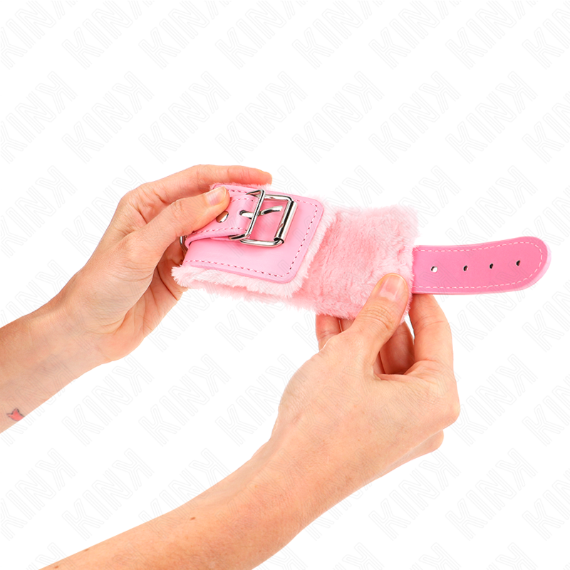 KINK - PÄLSFODRAD HANDLEDSBÄLTE ROSA MED ROSA BÄLTE JUSTERBART 17-29 CM X 6 CM