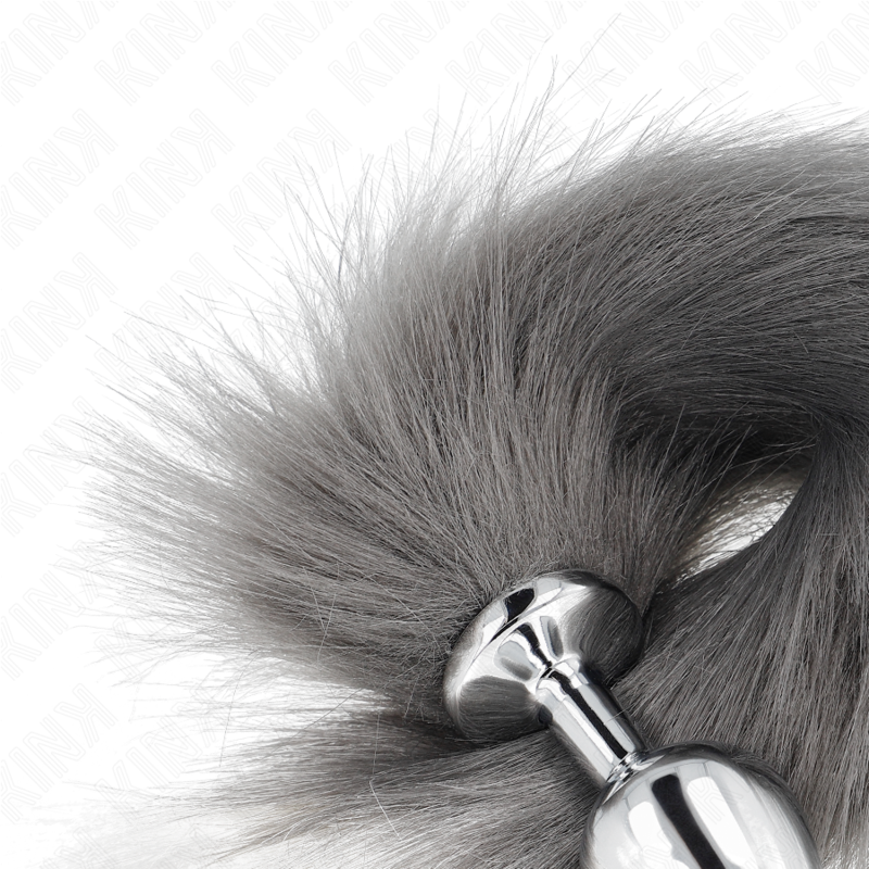 KINK - ANAALITULPPA, KOKO M 8 X 3,5 CM, SYNTEETTINEN HÄNTÄ, 40 CM, HARMAA JA VALKOINEN