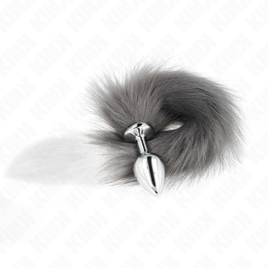 KINK - ANAALITULPPA, KOKO M 8 X 3,5 CM, SYNTEETTINEN HÄNTÄ, 40 CM, HARMAA JA VALKOINEN