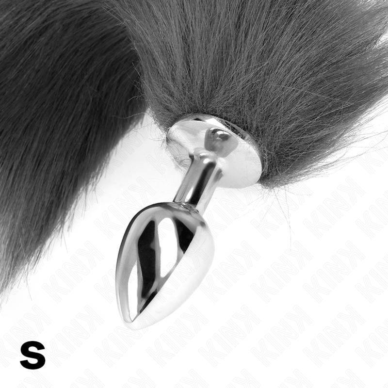 KINK - ANAALITULPPA KOKO S 7 X 3 CM SYNTTEETTISELLÄ HÄNNÄLLÄ 40 CM HARMAA JA VALKOINEN