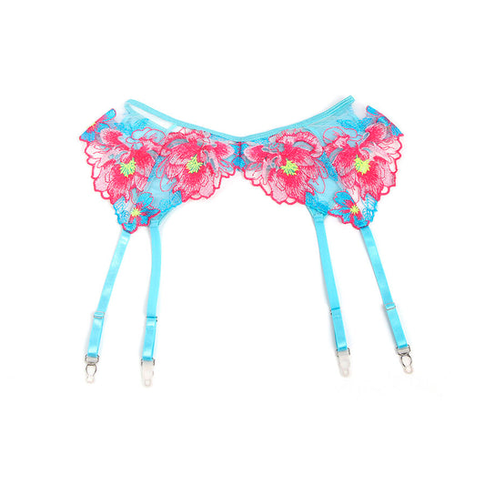 SUBBLIME - 957650 KUKKAKUVIOLLA VARUSTETTU RINTALIIVI- JA SUKKAHOLKKISETTI VAALEANPUNAINEN L/XL