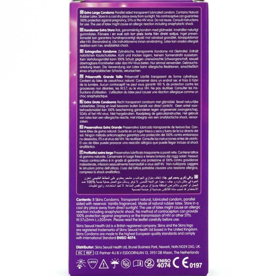 SKINS - EXTRA LARGE PREMIUM-KONDOMIPAKKAUS 8 KPL