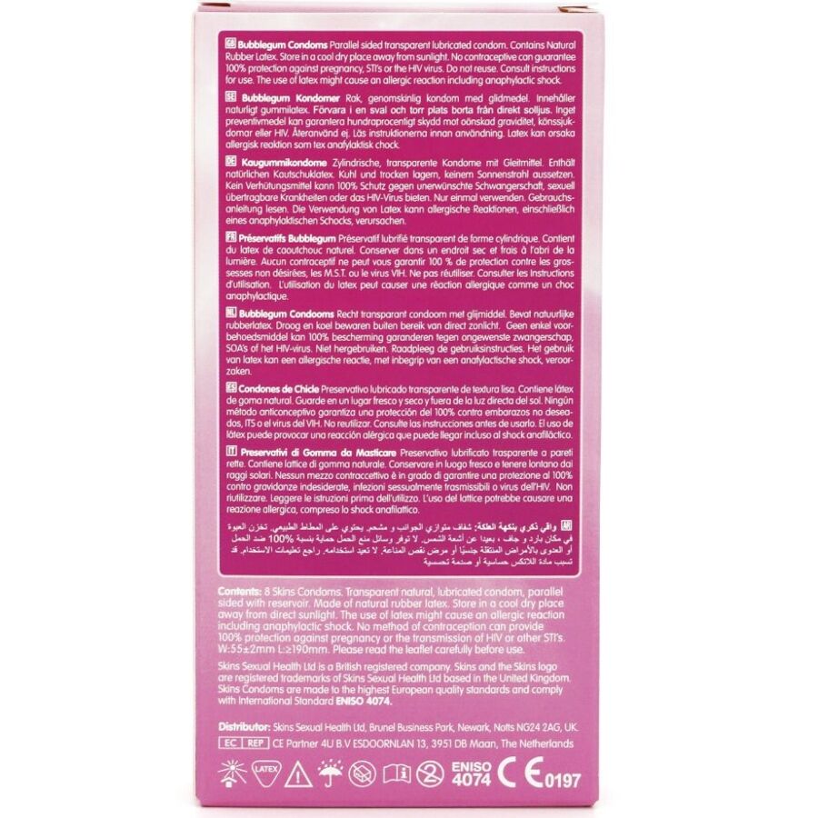 SKINS - BUBBLEGUM PREMIUM KONDOMIPAKKAUS 8 KPL