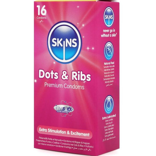 SKINS - DOTS & RIBS PREMIUM-KONDOMIT 16 KPL PAKKAUS