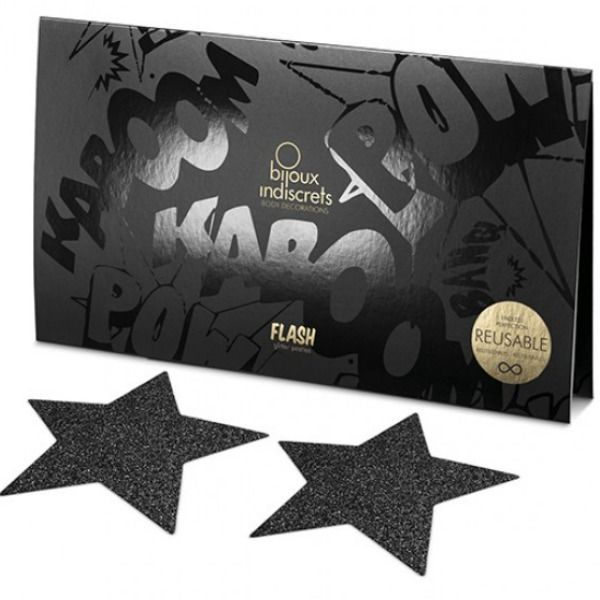 BIJOUX - INDISCRETS FLASH BLACK STAR NIPPLE CAPPS