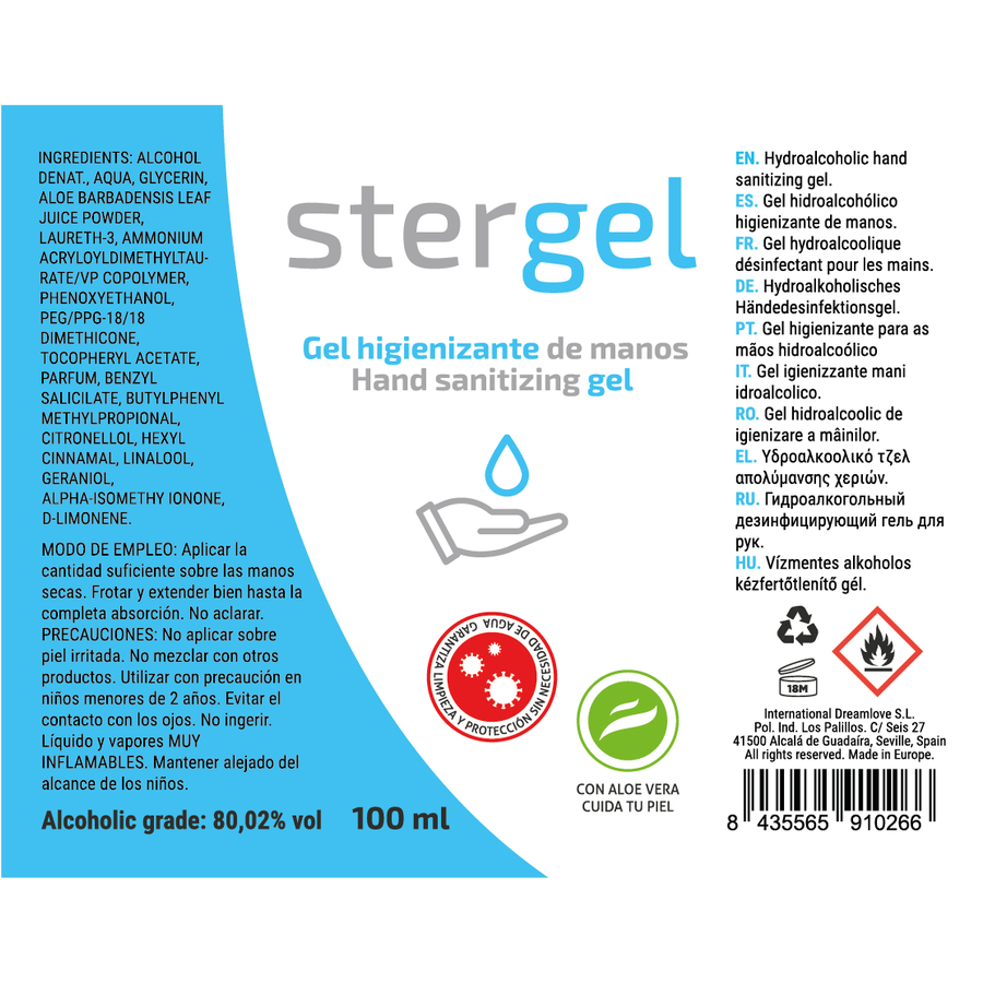 STERGEL - HYDROALKOHOLISET KÄSIDENSIIPIGEELIT ALOE VERA 100ML