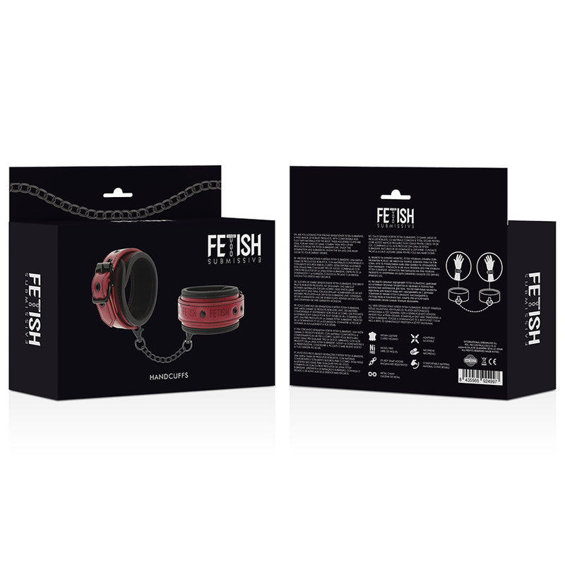 FETISSINEN ALISTUVA PIMEÄ HUONE - VEGAANINEN NAHKAINEN KÄSIRAUTA NEOPREENIVUORIIN