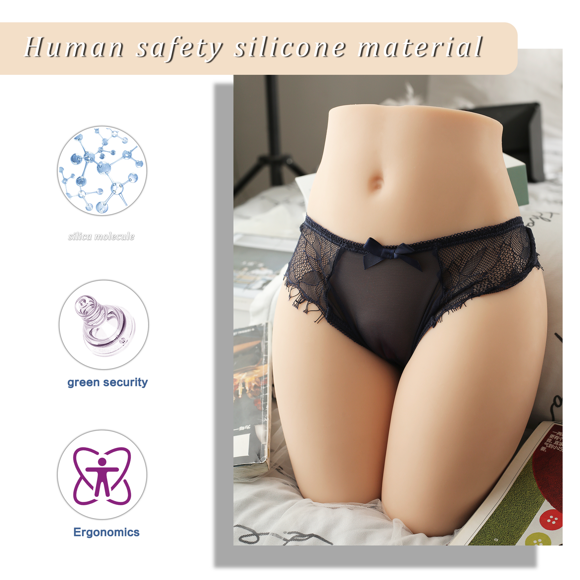 Premium realistic adult torso masturbator made of medical-grade TPE/silicone, featuring anatomically accurate breasts, textured intimate zones, and ergonomic contours.