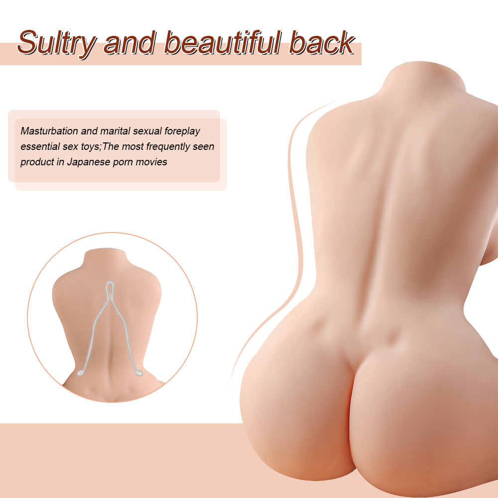 Premium realistic female torso masturbator with detailed breasts and vaginal and anal openings, made of medical-grade TPE