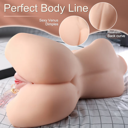 Premium realistic female torso masturbator with detailed breasts and vaginal and anal openings, made of medical-grade TPE