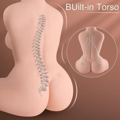 Premium realistic female torso masturbator with detailed breasts and vaginal and anal openings, made of medical-grade TPE