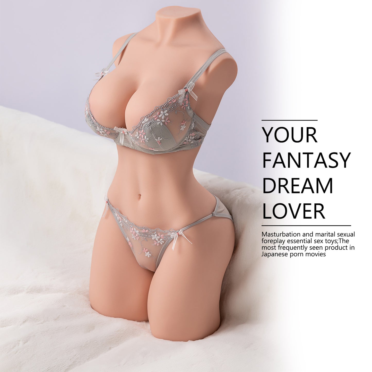 Premium realistic adult torso masturbator made of medical-grade TPE/silicone, featuring anatomically accurate breasts, textured intimate zones, and ergonomic contours.