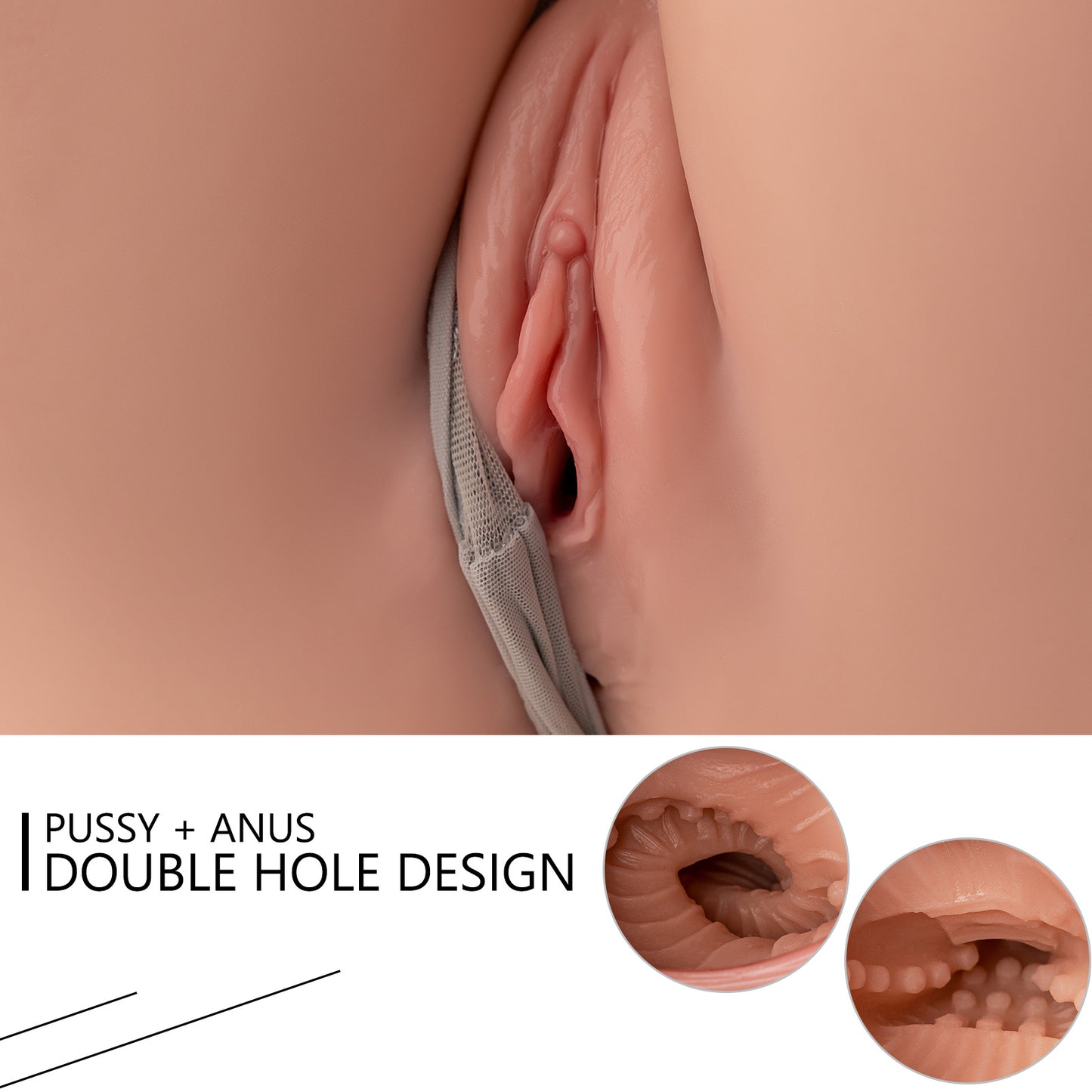 Premium realistic adult torso masturbator made of medical-grade TPE/silicone, featuring anatomically accurate breasts, textured intimate zones, and ergonomic contours.