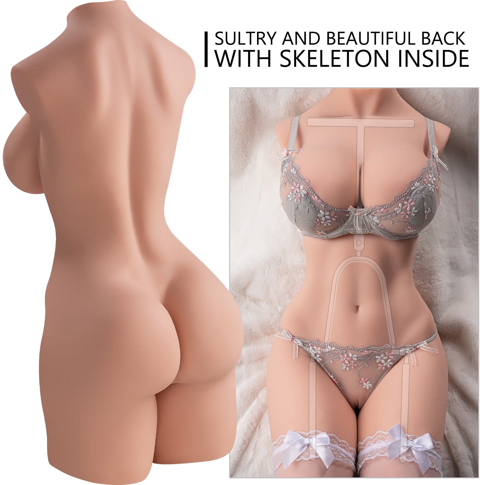 Premium realistic adult torso masturbator made of medical-grade TPE/silicone, featuring anatomically accurate breasts, textured intimate zones, and ergonomic contours.