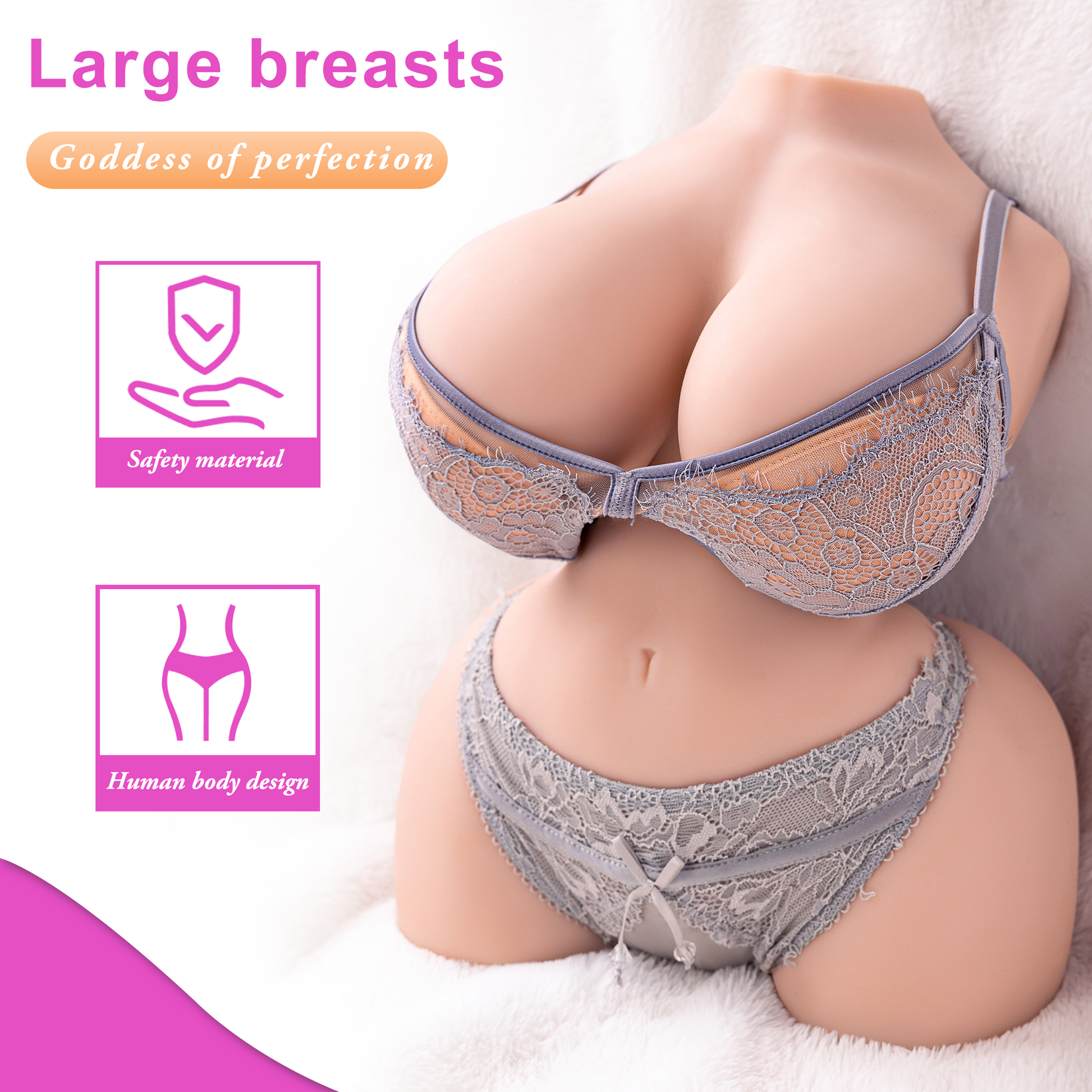 Premium realistic adult torso masturbator made of medical-grade TPE/silicone, featuring anatomically accurate breasts, textured intimate zones, and ergonomic contours.