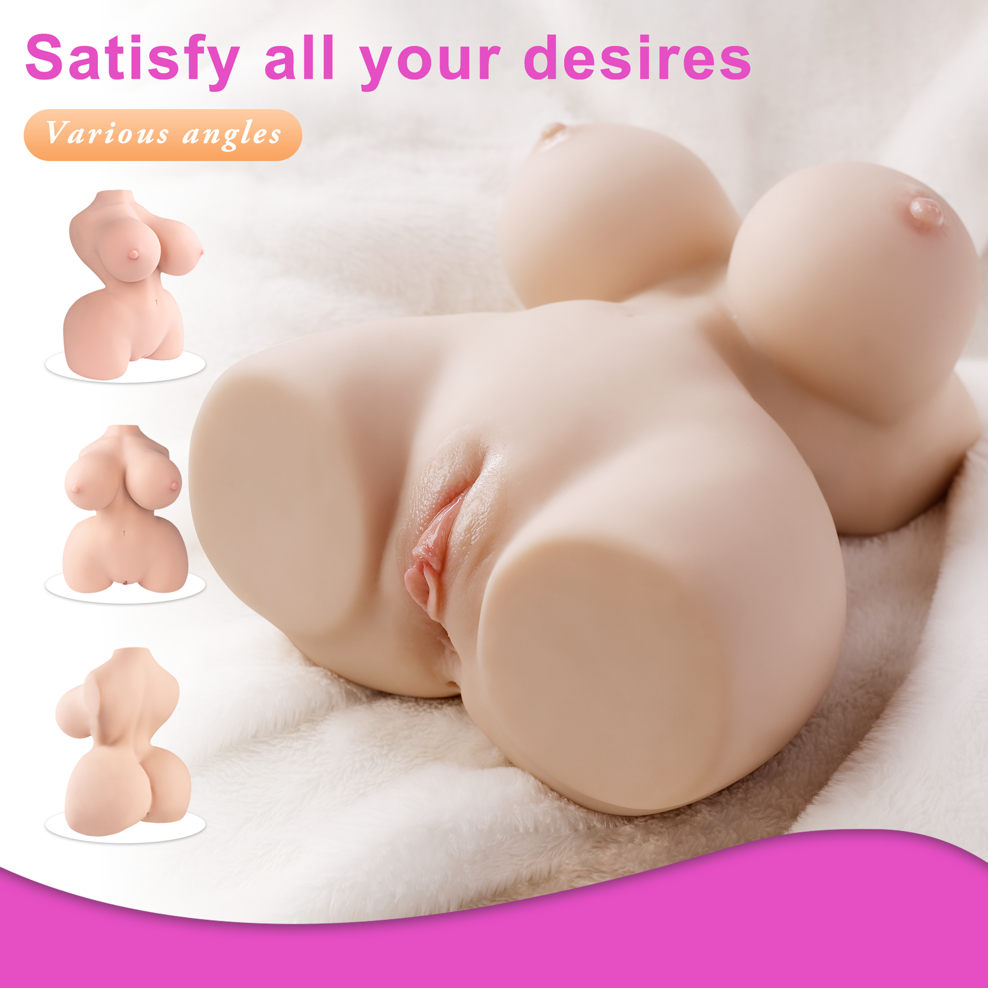 Premium realistic adult torso masturbator made of medical-grade TPE/silicone, featuring anatomically accurate breasts, textured intimate zones, and ergonomic contours.