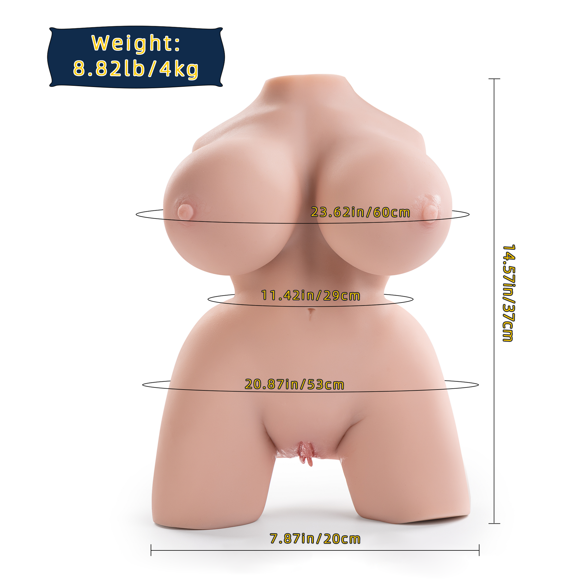 Premium realistic adult torso masturbator made of medical-grade TPE/silicone, featuring anatomically accurate breasts, textured intimate zones, and ergonomic contours.