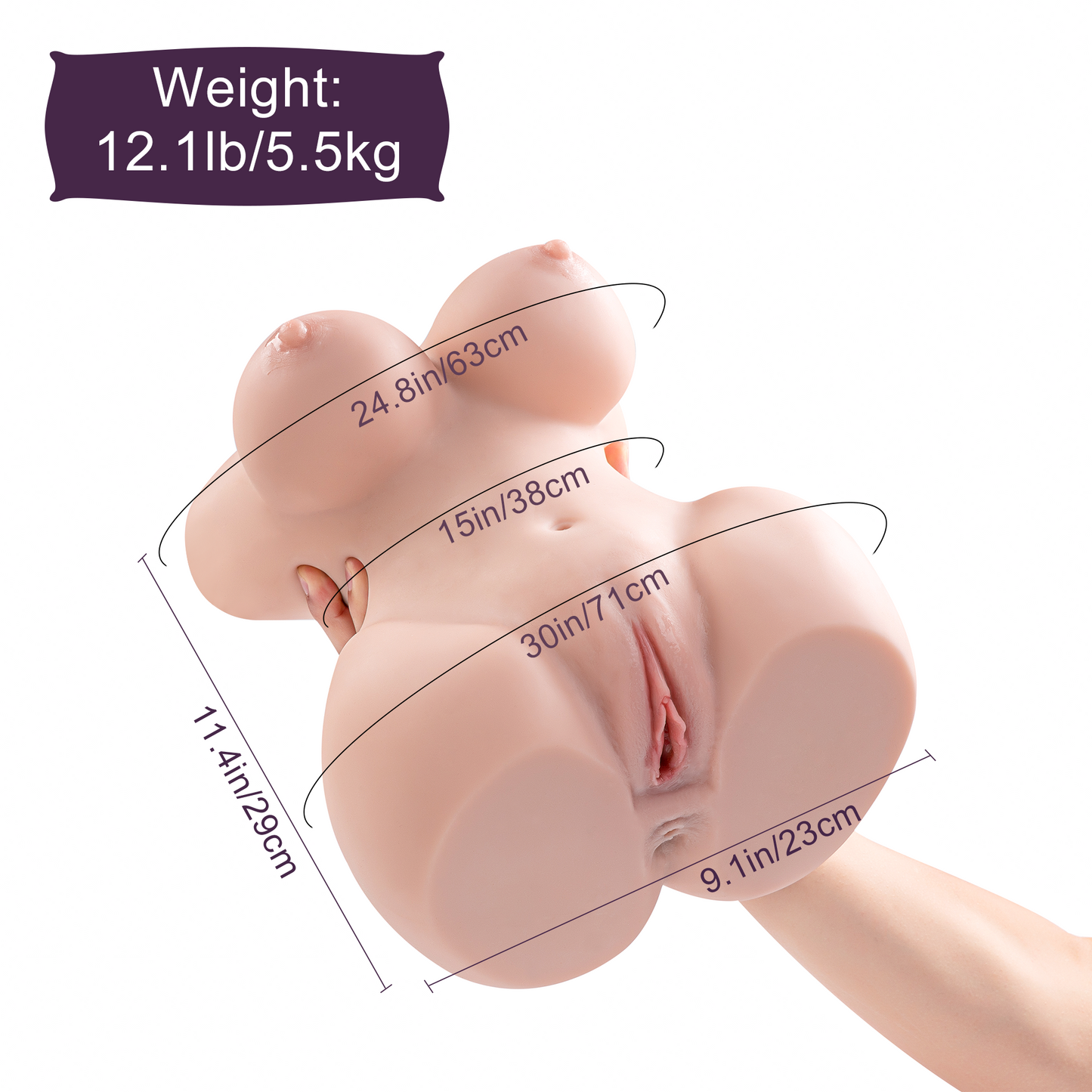 Premium realistic adult torso masturbator made of medical-grade TPE/silicone, featuring anatomically accurate breasts, textured intimate zones, and ergonomic contours.