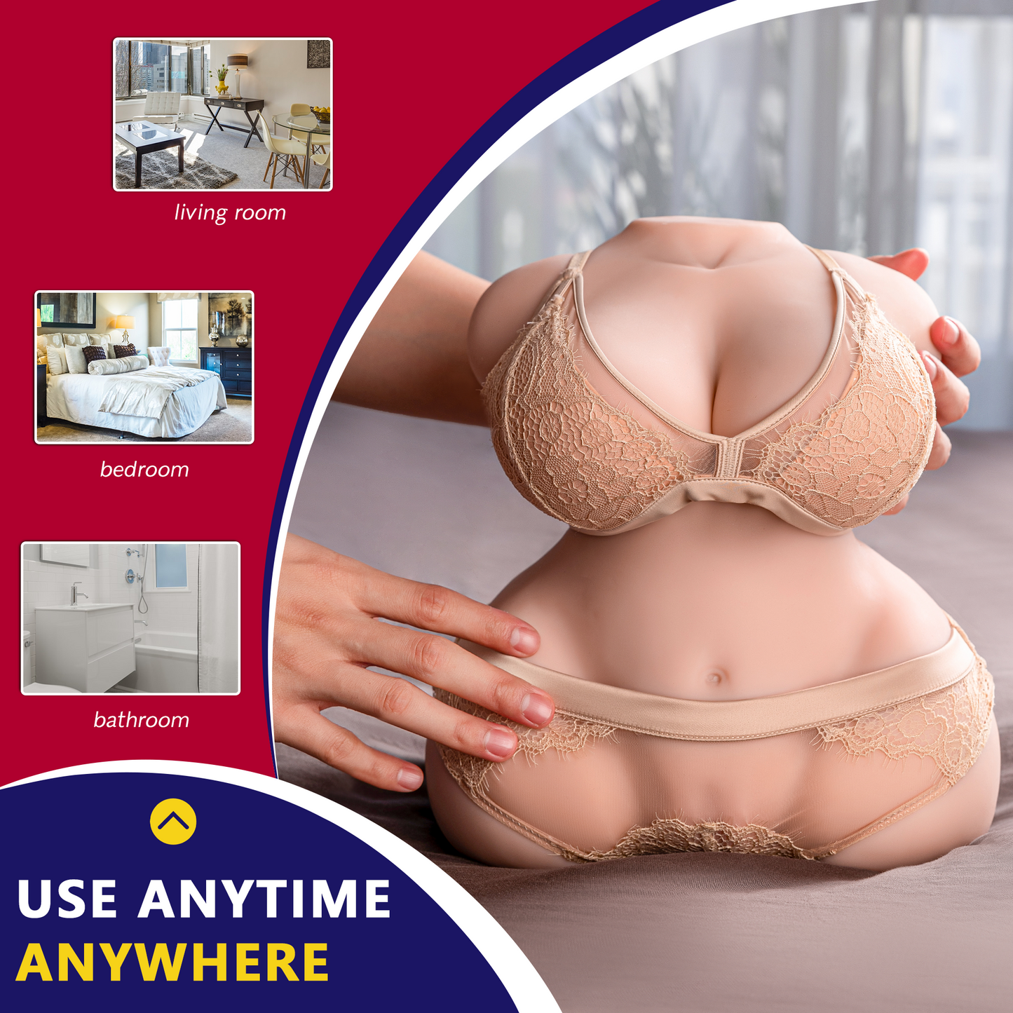 Premium realistic adult torso masturbator made of medical-grade TPE/silicone, featuring anatomically accurate breasts, textured intimate zones, and ergonomic contours.
