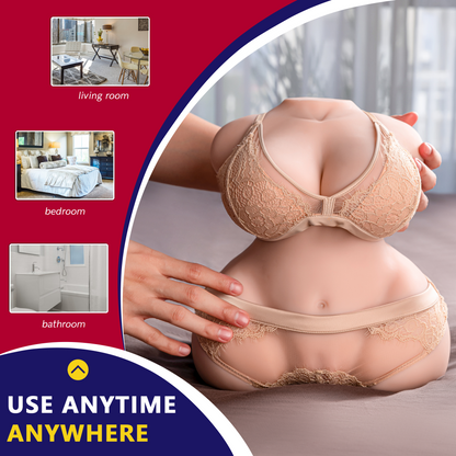 Premium realistic adult torso masturbator made of medical-grade TPE/silicone, featuring anatomically accurate breasts, textured intimate zones, and ergonomic contours.