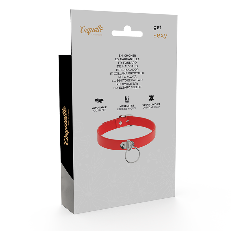 COQUETTE CHIC DESIRE - RÖTT VEGANSKT LÄDERHALSBAND FÖR KVINNOR, FETISH-ACCESSOAR