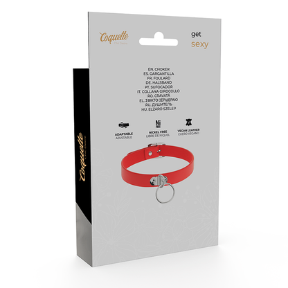 COQUETTE CHIC DESIRE - RÖTT VEGANSKT LÄDERHALSBAND FÖR KVINNOR, FETISH-ACCESSOAR
