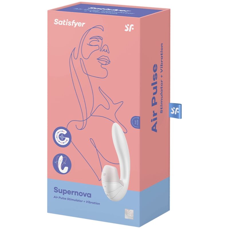 SATISFYER - SUPERNOVA ILMASYKSISTIMULAATTORI JA VÄRINÄSTIMULAATTORI, VALKOINEN