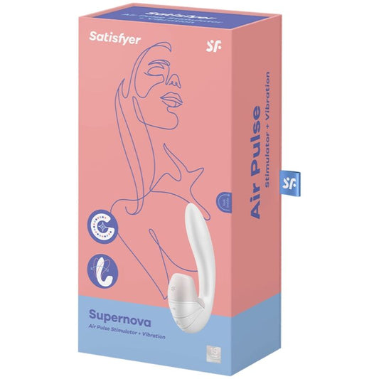 SATISFYER - SUPERNOVA ILMASYKSISTIMULAATTORI JA VÄRINÄSTIMULAATTORI, VALKOINEN