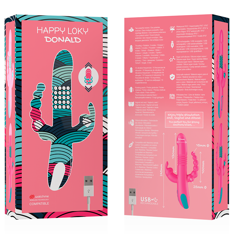 HAPPY LOKY - DONALD KOLMOISTIMULAATIO: ANAALI-, G-PISTE- JA KLITORISSTIMULAATIO WATCHME LANGATON TEKNOLOGIA YHTEENSOPIVA