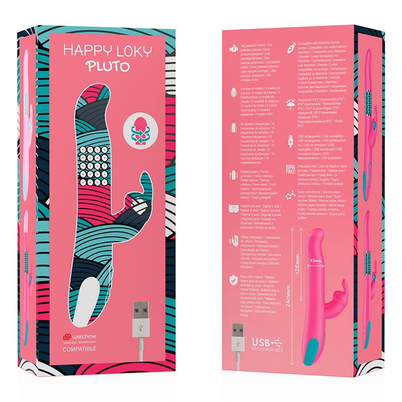 HAPPY LOKY - PLUTO RABBIT -VIBRAATORI JA ROTAATTORI, YHTEENSOPIVA WATCHME-LANGATTOMASTA TEKNOLOGIASTEKNOLOGIASTA