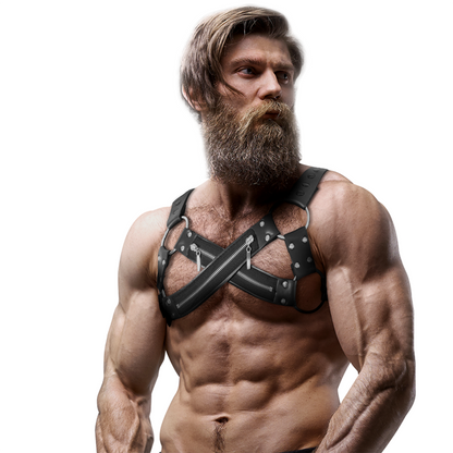 FETISSINEN ALISTUVASENNE - SÄÄDETTÄVÄT NEOPREENISTA VALMISTETUT RISTITTÄVÄT RINTABULLDOGIVALJAAT VETOKETJUILLA MIEHILLE