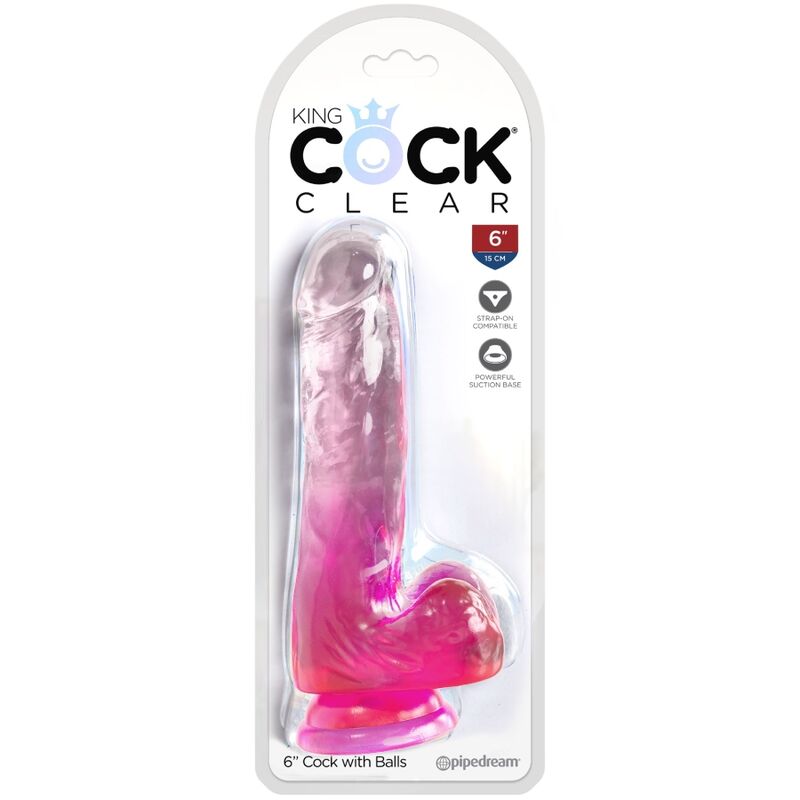 KING COCK - KLAR REALISTISK PENIS MED KUGLAR 13,5 CM ROSA