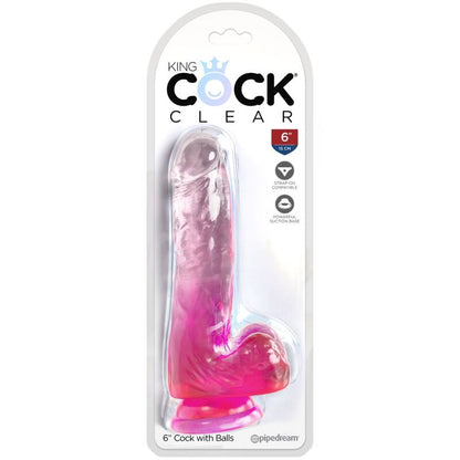 KING COCK - KLAR REALISTISK PENIS MED KUGLAR 13,5 CM ROSA