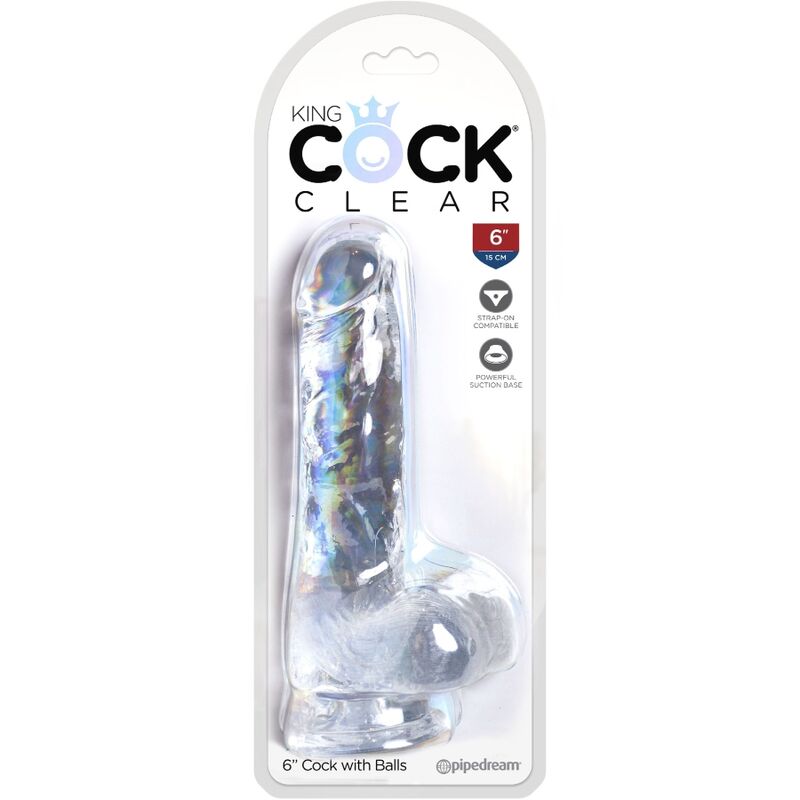 KING COCK - KLAR REALISTISK PENIS MED KUGLAR 13,5 CM TRANSPARENT