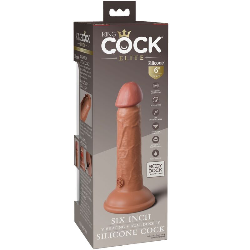 KING COCK - ELITE REALISTINEN VÄRISEVÄ JA SILIKONIINEN DILDO 15,2 CM KARAMELLI