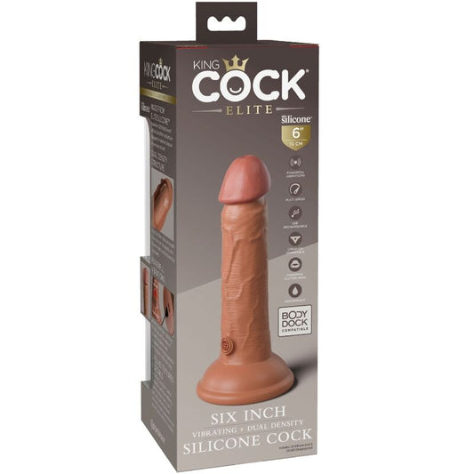 KING COCK - ELITE REALISTINEN VÄRISEVÄ JA SILIKONIINEN DILDO 15,2 CM KARAMELLI
