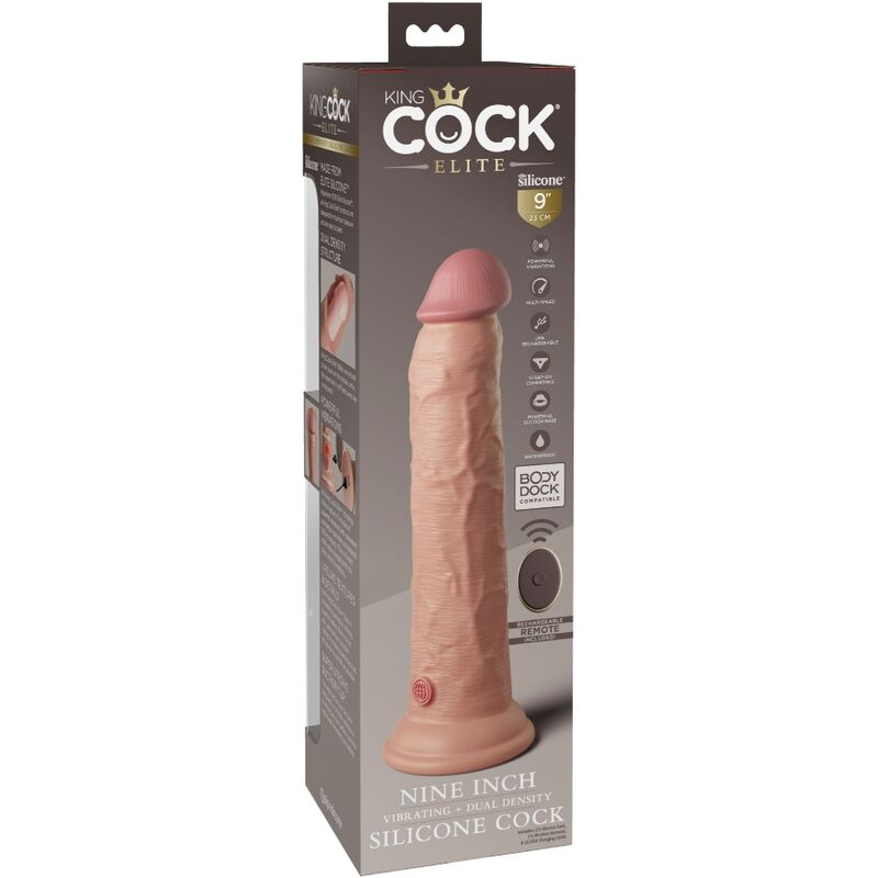 KING COCK - ELITE REALISTINEN DILDOVIBRAATORI &amp; SILIKONIKAUKOSÄÄDIN 23 CM