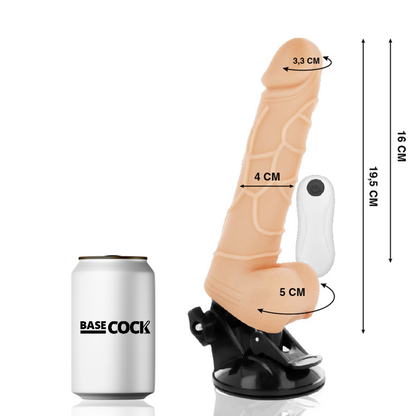 BASECOCK - REALISTISK VIBRATOR FJÄRRKONTROLL NATURLIG MED TESTIKLAR 19,5 CM -O- 4 CM