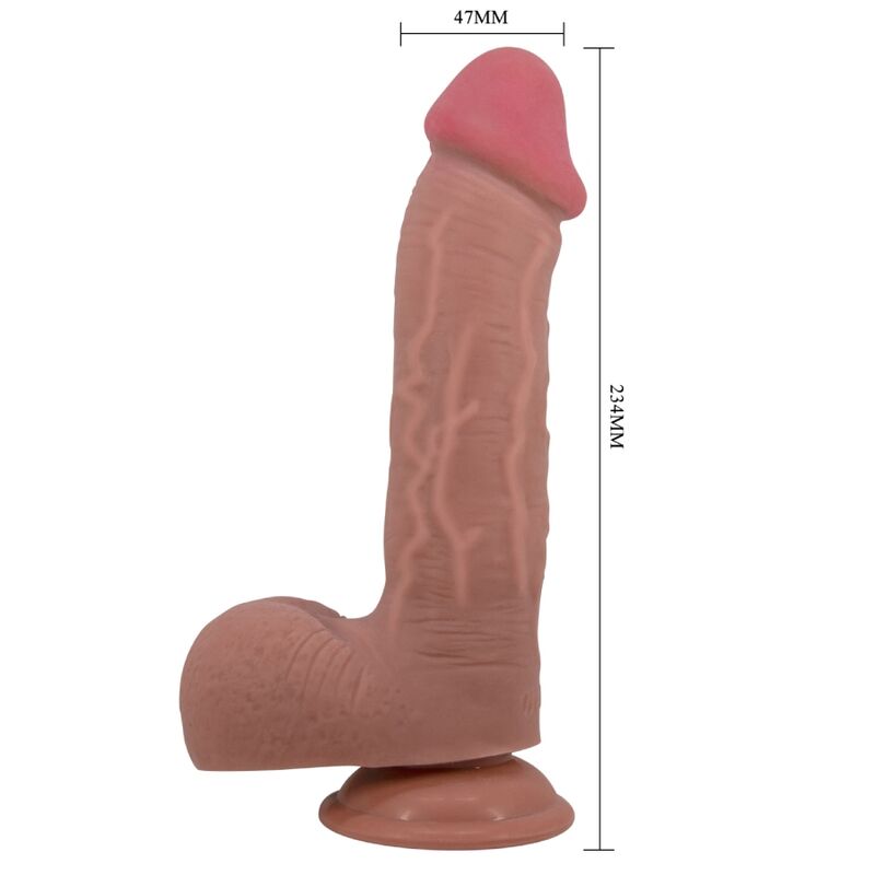 PRETTY LOVE - LIUKUVAA IMUKUPILLA VARUSTETTU REALISTINEN DILDO, JOKA ON LIUKUVAA IMUKUPPI, RUSKEA 23,4 CM