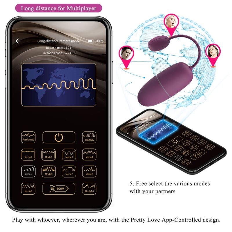 PRETTY LOVE - NYMFI VÄRISEVÄ MUNA SOVELLUKSELLA OHJATTAVA LILA