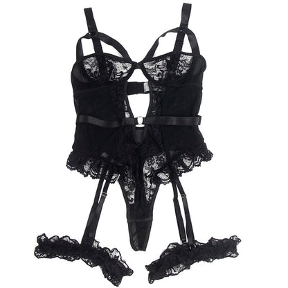 SUBBLIME - TEDDY WITH GARTER WITH LACE DETAIL AND STRIPS BLACK L/XL