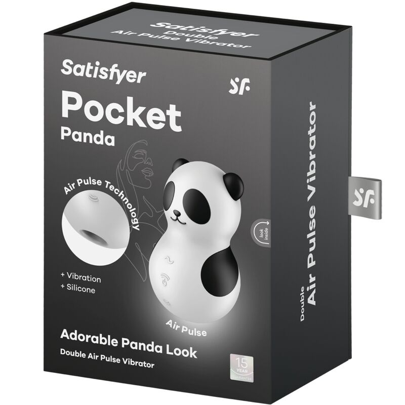 SATISFYER - POCKET PANDA -STIMULAATTORI JA VIBRAATORI MUSTAVALKOINEN