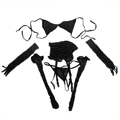 SUBBLIME - 952174 Verkkosukkahousut hansikoilla ja timanteilla, musta, yksi koko