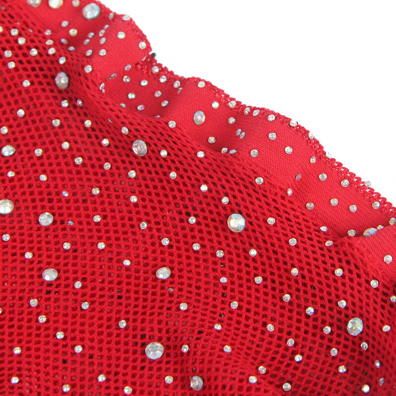 SUBBLIME - 952181 NÄTBODY MED HANDSKAR OCH DIAMANTER RÖD EN STORLEK