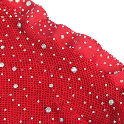 SUBBLIME - 952181 NÄTBODY MED HANDSKAR OCH DIAMANTER RÖD EN STORLEK