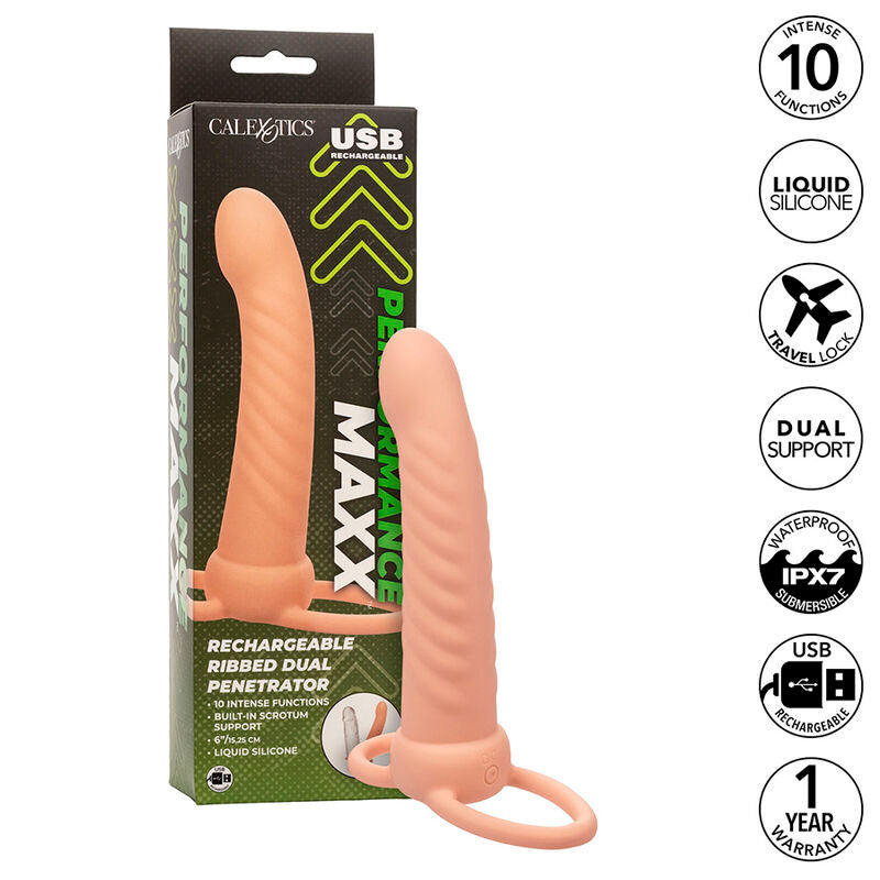 CALEXOTICS - MAXX RIBBED KAKSOISLÄPÄINVÄLITTÄJÄ 10 VÄRINÄÄ LIHAAN